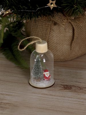 Adorno de Natal em Vidro com Pai Natal e Árvore
